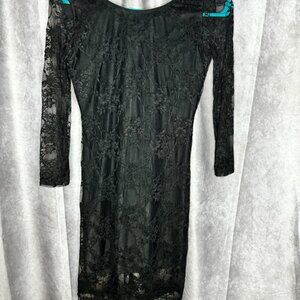 NEW Cheryl Creations Lace Mini Black Dress Scoopback 3/4 Sleeve
